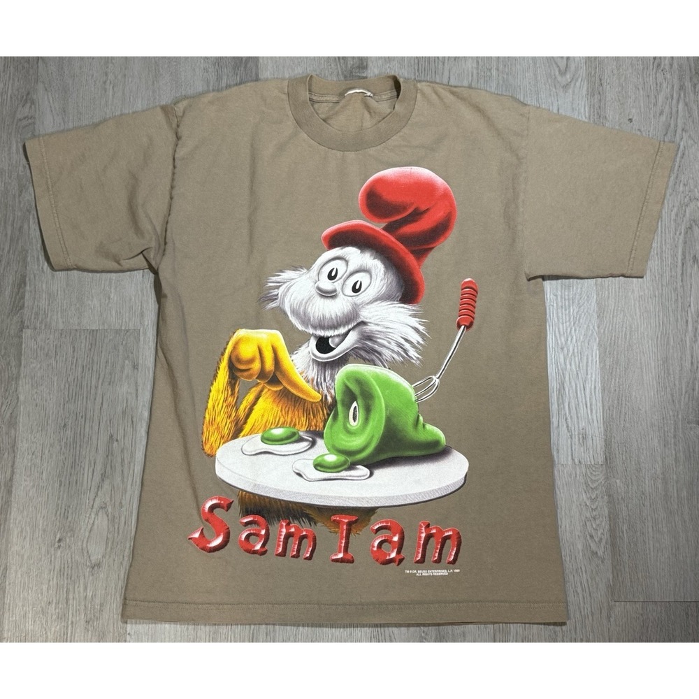 Vintage 1997 Dr. Seuss Sam I Am Graphic T-Shirt Size Large Jumbo Green Egg & Ham